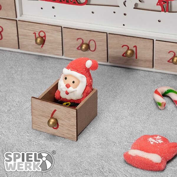 Drveni adventski kalendar SANTA CLAUS s rasvjetom, 35x6x27 cm, bijela/smeđa Spielwerk