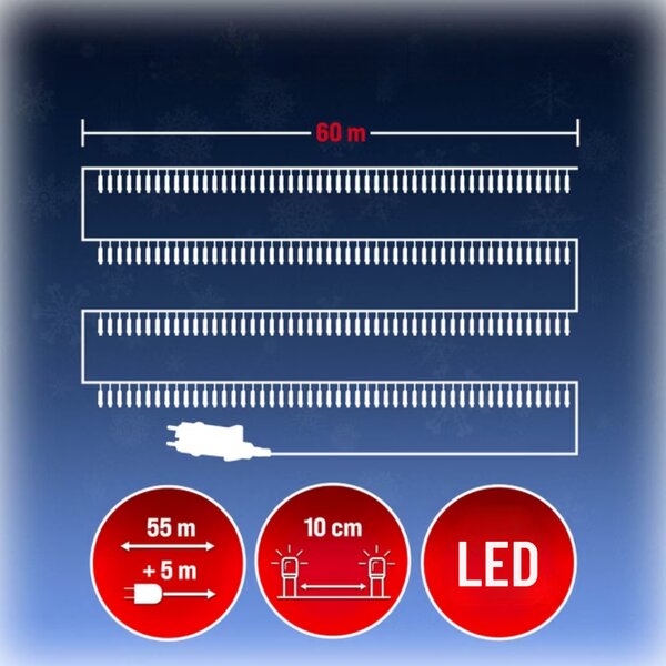 Božićni svjetlosni lanac SIMPLE, 60m, hladno bijela Monzana