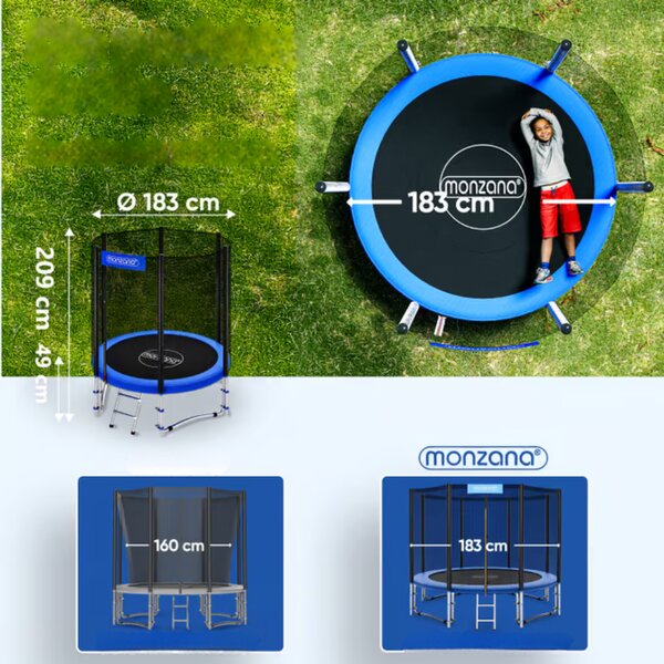 Trampolin s sigurnosnom mrežom JUMP, Ø183 cm, crno/plava Monzana