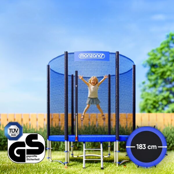 Trampolin s sigurnosnom mrežom JUMP, Ø183 cm, crno/plava Monzana