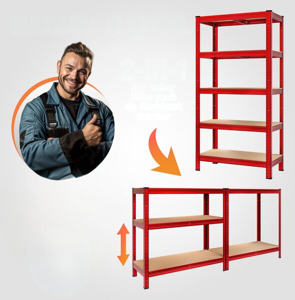 Regal s visokom nosivošću HEAVY, max. 875 kg, 90x40x180 cm, crvena Monzana