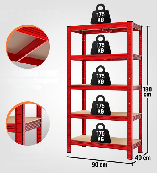 Regal s visokom nosivošću HEAVY, max. 875 kg, 90x40x180 cm, crvena Monzana