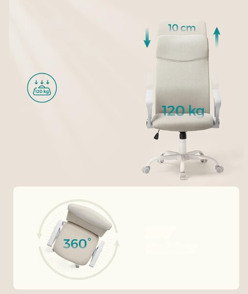 Uredska stolica DINA, max. 120 kg, bež/bijela SongmicsHome