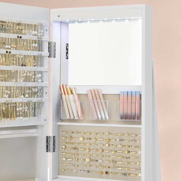 Stojeće ogledalo s prostorom za nakit CHANTAL, 54,5×54,5×162 cm, bijela SongmicsHome
