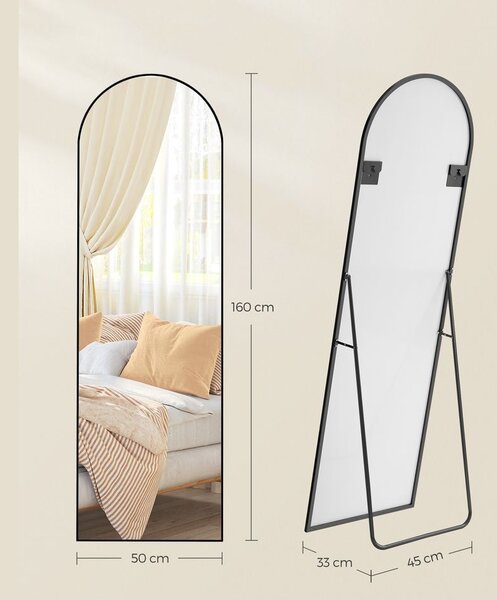 Zaobljeno ogledalo UMBRA, 160x50 cm, crna SongmicsHome