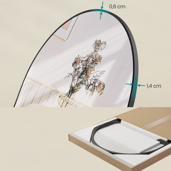 Zaobljeno ogledalo UMBRA, 160x50 cm, crna SongmicsHome