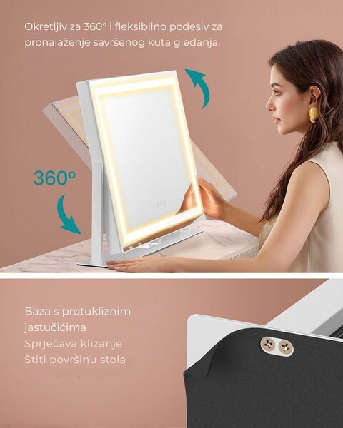 Kozmetičko ogledalo DAHLIA s LED osvjetljenjem, 10x62,5x45,8 cm, bijelo SongmicsHome