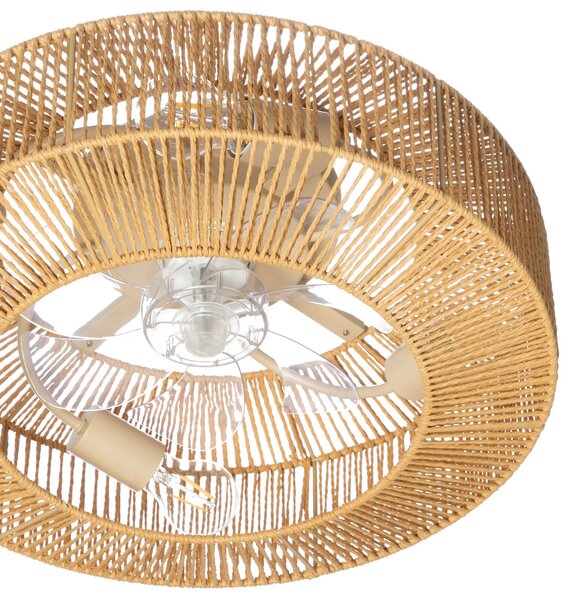 Stropni ventilator Raveni s rasvjetom, konopac od konoplje, Ø 50 cm - Lucande Lucande, Raveni, Smeđa / hrđa, Dnevna soba, Moderan
