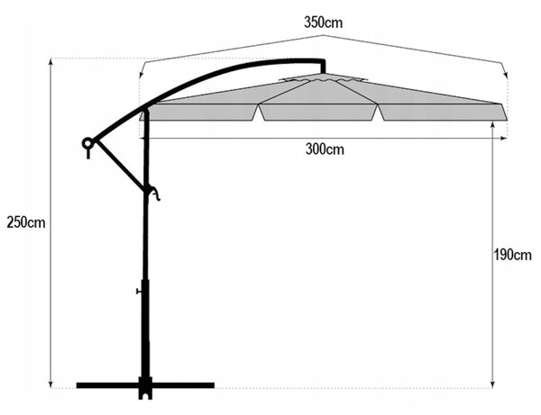 Vrtni sklopivi suncobran ARCADIA 300 cm, sivi