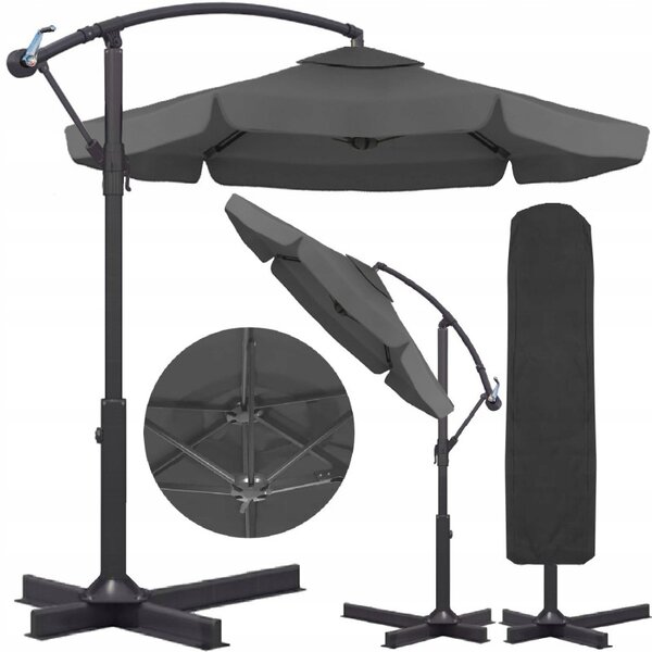 Vrtni sklopivi suncobran ARCADIA 300 cm, sivi