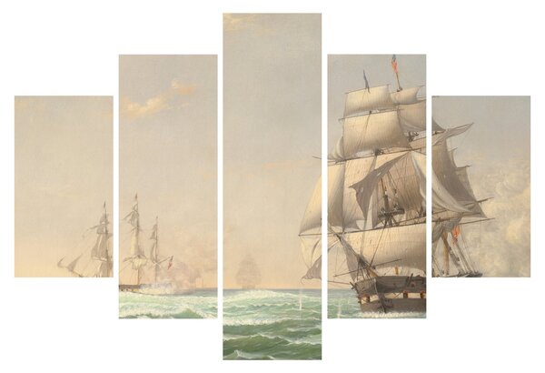 Slika - Fitz Henry Lane, The United States Frigate President Engaging the British Squadron, reprodukcije (150x105 cm)