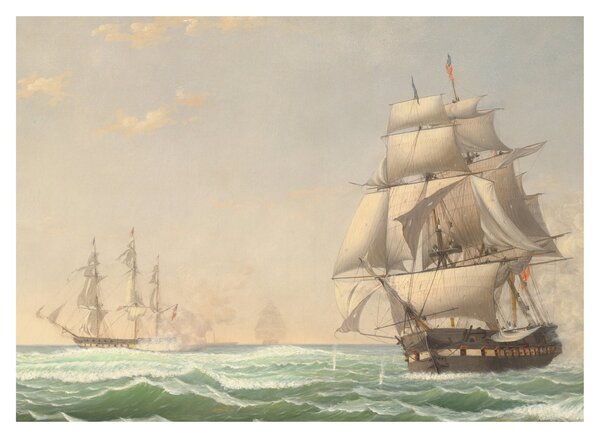 Slika - Fitz Henry Lane, The United States Frigate President Engaging the British Squadron, reprodukcije (70x50 cm)