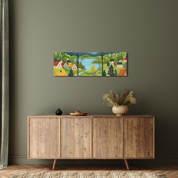 Slika - Selo u planinama (sa satom) (90x30 cm)