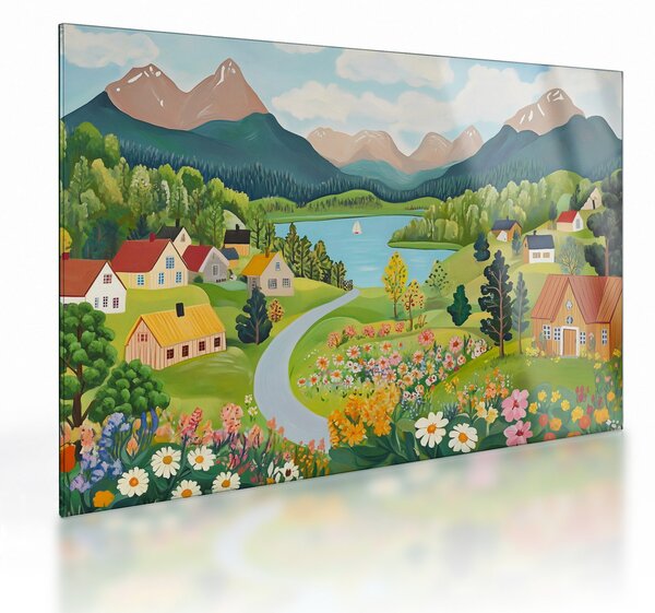 Staklena slika - Selo u planinama (70x50 cm)