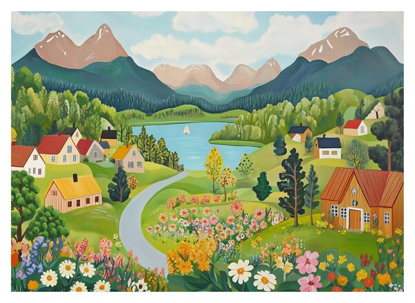 Staklena slika - Selo u planinama (70x50 cm)