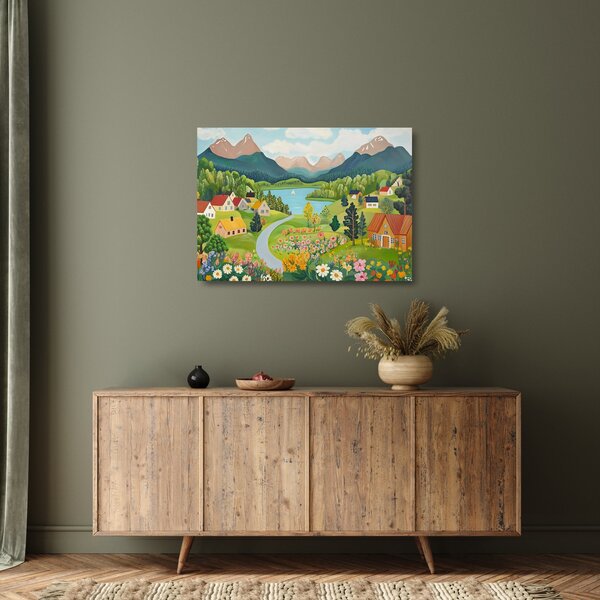 Staklena slika - Selo u planinama (70x50 cm)