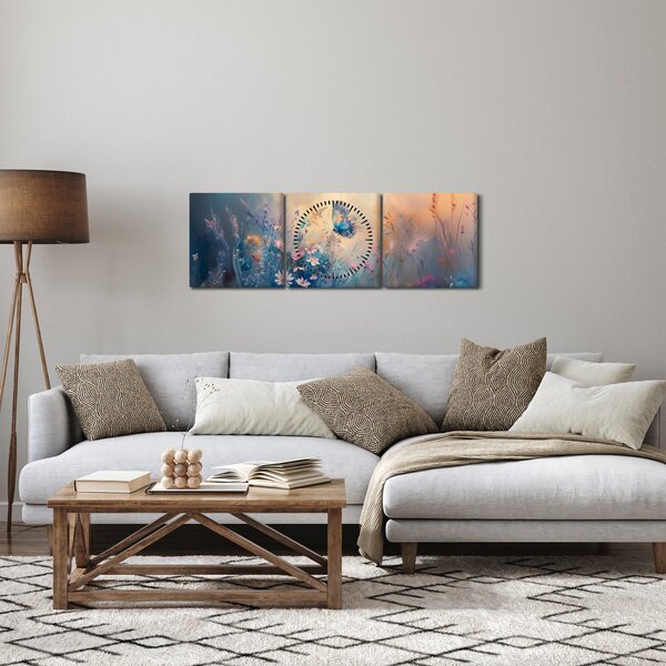 Slika - Livada s leptirima (sa satom) (90x30 cm)