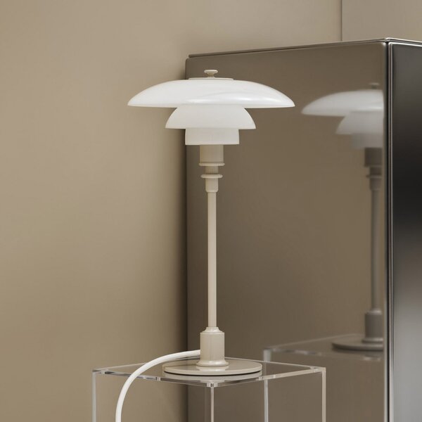 Louis Poulsen PH 2/1 stolna lampa, sjajna bež, Ø 20 cm, Bež, Dnevni boravak/blagovaonica, Staklo
