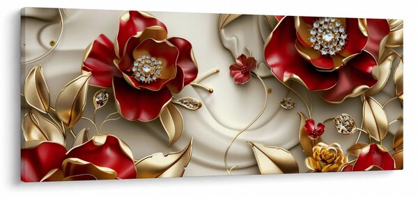 Slika - 3D crveno-zlatno cvijeće (120x50 cm)