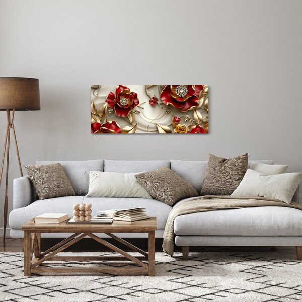 Slika - 3D crveno-zlatno cvijeće (120x50 cm)