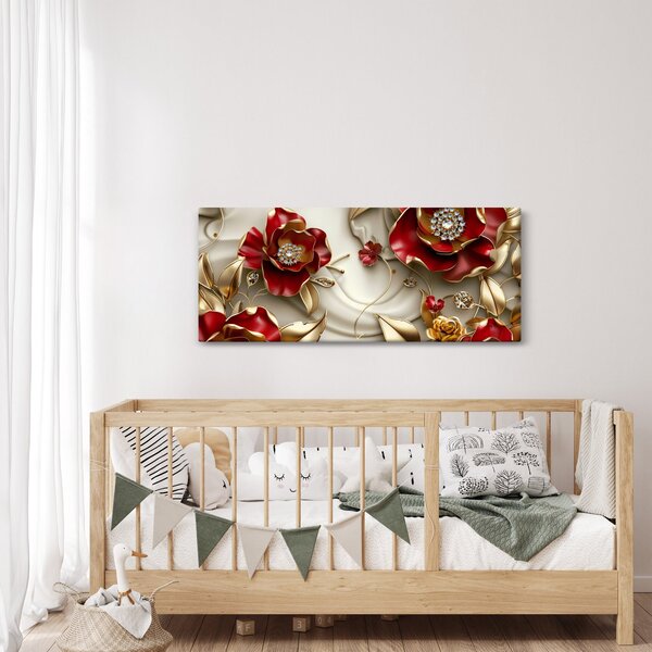 Slika - 3D crveno-zlatno cvijeće (120x50 cm)