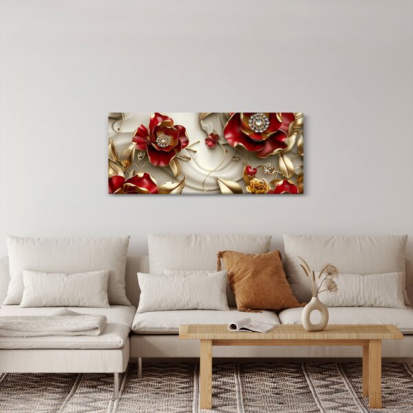 Slika - 3D crveno-zlatno cvijeće (120x50 cm)