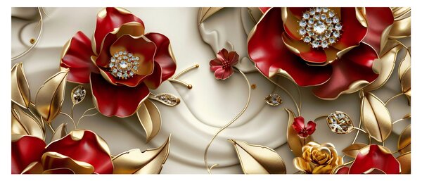 Slika - 3D crveno-zlatno cvijeće (120x50 cm)