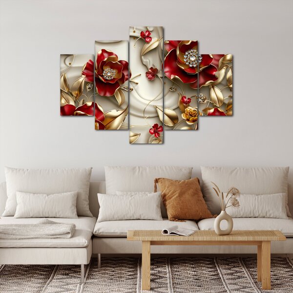 Slika - 3D crveno-zlatno cvijeće (150x105 cm)