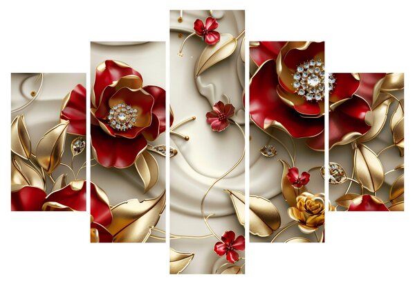 Slika - 3D crveno-zlatno cvijeće (150x105 cm)