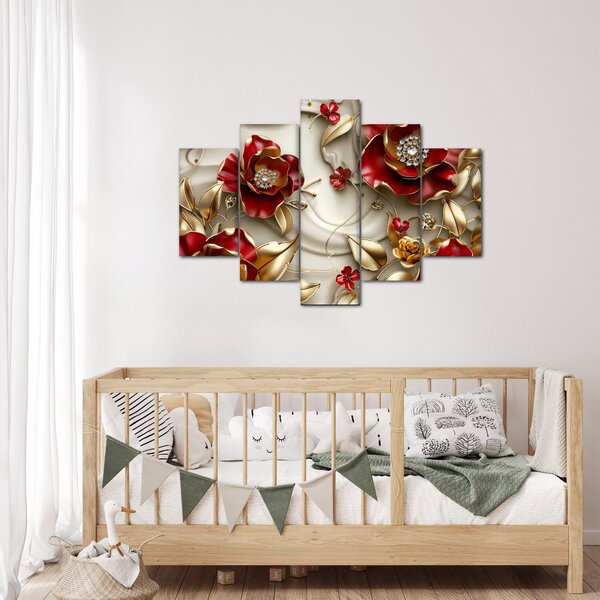 Slika - 3D crveno-zlatno cvijeće (150x105 cm)