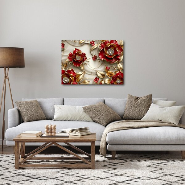 Slika - 3D crveno-zlatno cvijeće (70x50 cm)