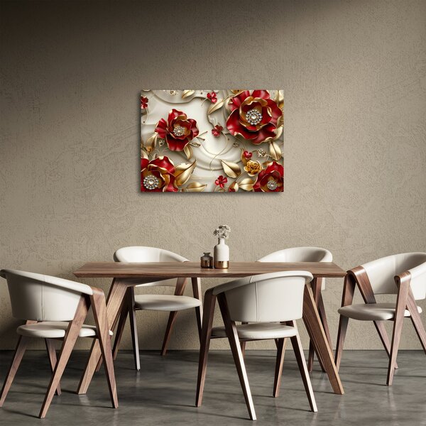 Slika - 3D crveno-zlatno cvijeće (70x50 cm)