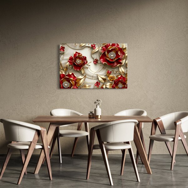 Slika - 3D crveno-zlatno cvijeće (90x60 cm)