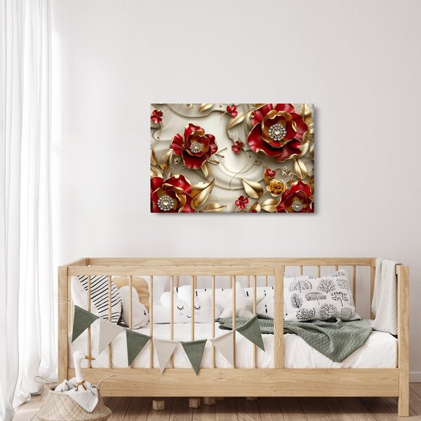 Slika - 3D crveno-zlatno cvijeće (90x60 cm)