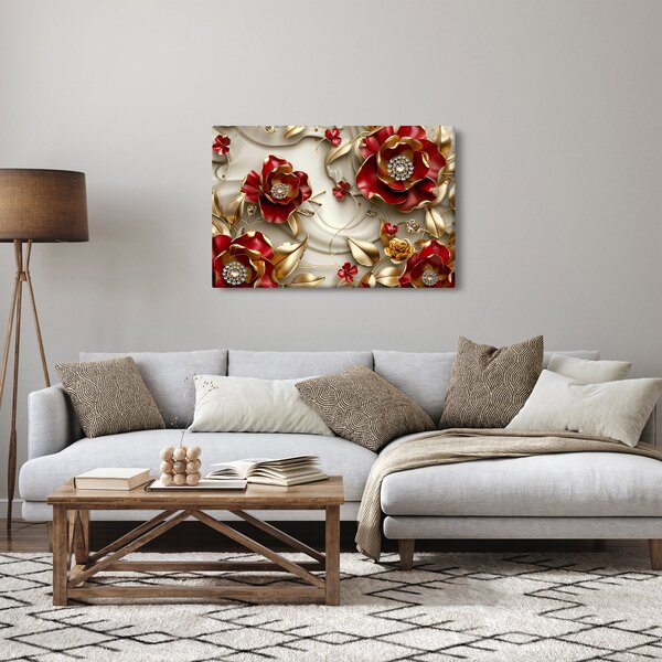 Slika - 3D crveno-zlatno cvijeće (90x60 cm)
