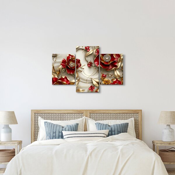 Slika - 3D crveno-zlatno cvijeće (90x60 cm)