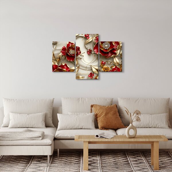 Slika - 3D crveno-zlatno cvijeće (90x60 cm)