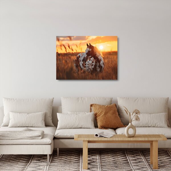 Staklena slika - Konj pri zalasku sunca (70x50 cm)
