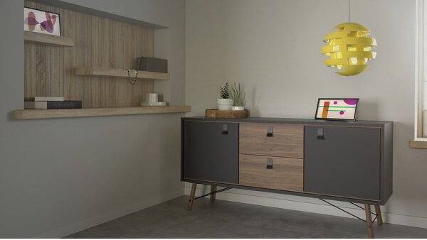 Crna komoda u dekoru oraha 150x72x40 cm Ry – Tvilum