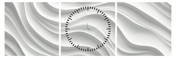 Slika - 3D bijeli valovi (sa satom) (90x30 cm)