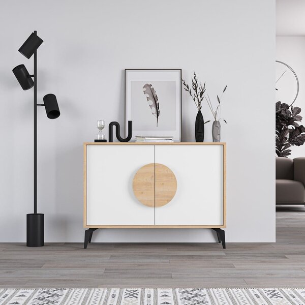 Bijela/u prirodnoj boji niska komoda u dekoru hrasta 110x82 cm Vae – Marckeric