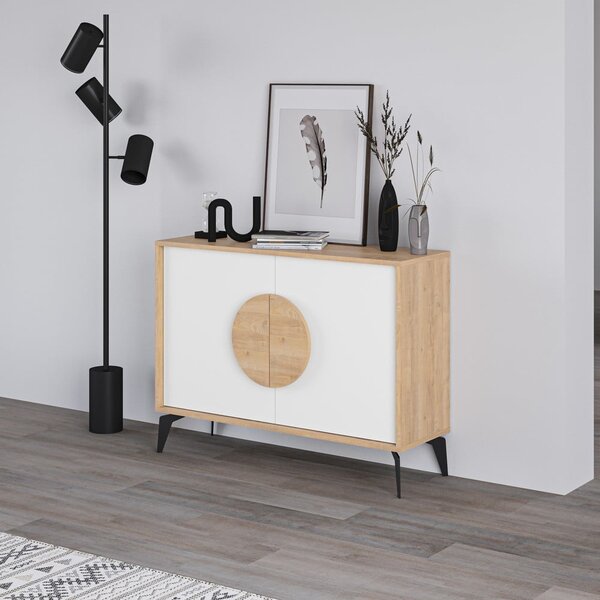 Bijela/u prirodnoj boji niska komoda u dekoru hrasta 110x82 cm Vae – Marckeric