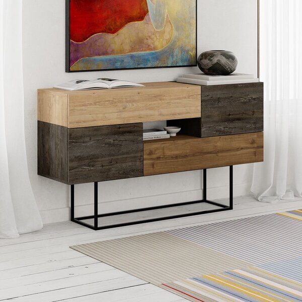 Smeđa/u prirodnoj boji niska komoda u dekoru hrasta 145x82 cm Titan – Marckeric