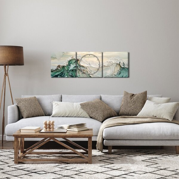 Slika - 3D morska apstrakcija (sa satom) (90x30 cm)