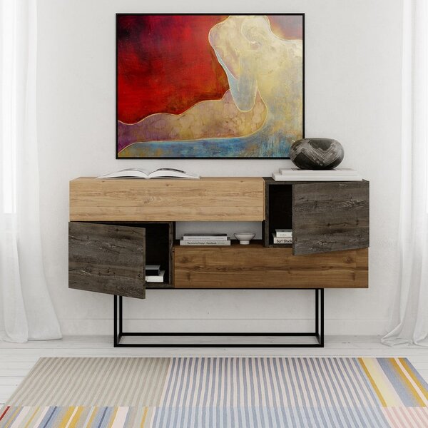 Smeđa/u prirodnoj boji niska komoda u dekoru hrasta 145x82 cm Titan – Marckeric