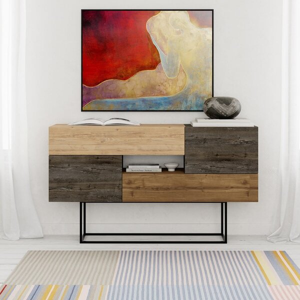Smeđa/u prirodnoj boji niska komoda u dekoru hrasta 145x82 cm Titan – Marckeric