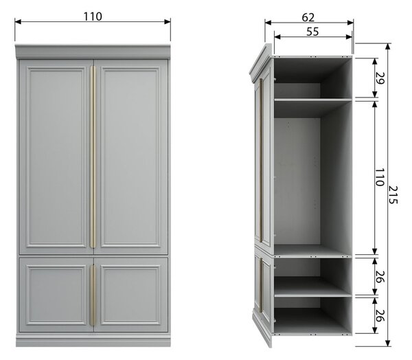 Svijetlo sivi ormar od masivnog bora 110x215x62 cm Organize – WOOOD