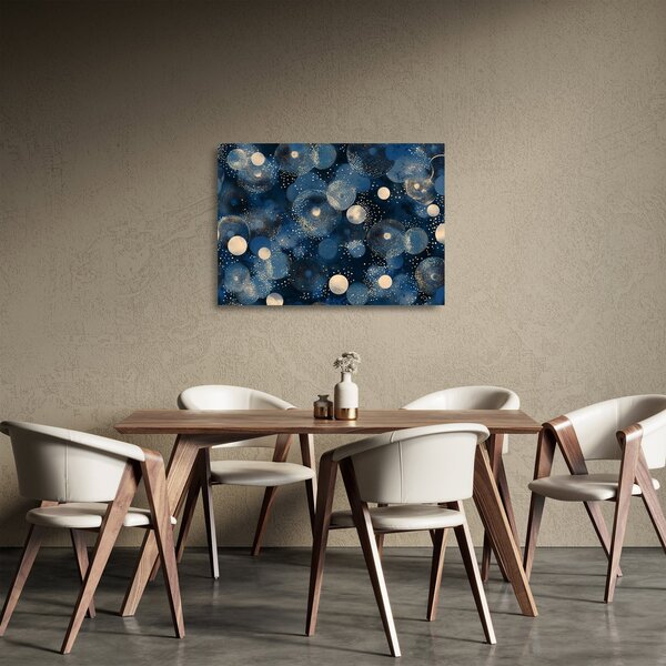 Staklena slika - Plavo-zlatni prsteni (70x50 cm)