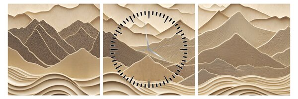 Slika - 3D linije planina (sa satom) (90x30 cm)