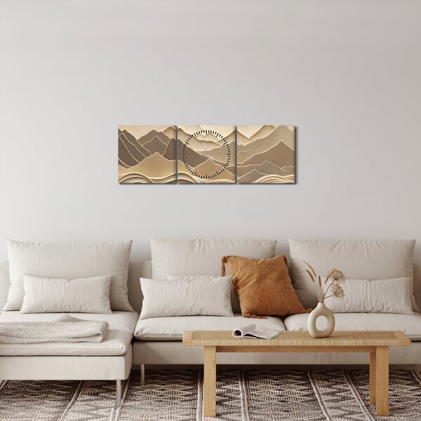 Slika - 3D linije planina (sa satom) (90x30 cm)